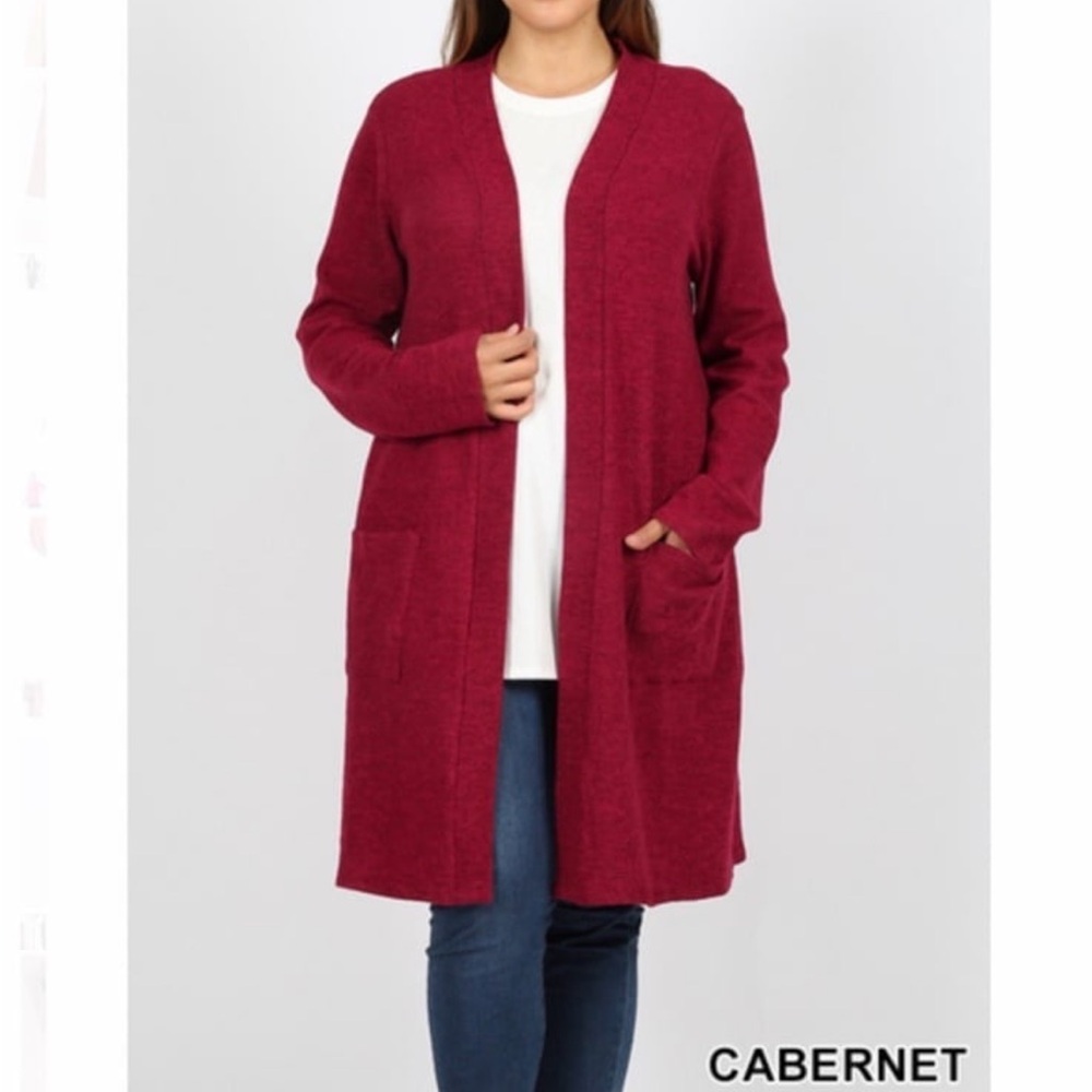 ZENANA Brushed Melange Open V-neck Sweater Cardigans - Picture 4 of 5